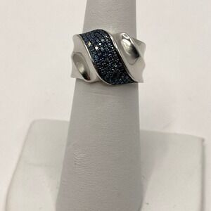 Affinity Pave Blue 1/4ct Diamond Band Ring Women Size 5 Sterling Silver 925 NEW